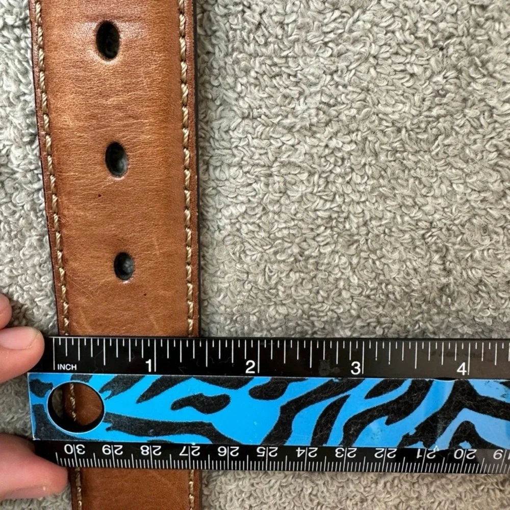 Fossil Mens Brown Leather Belt Size 44 MB1255 200 Contrast Stitch Silver Buckle